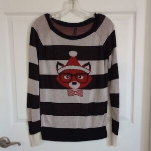 Absolutely Striped Sweater with Fox With Santa Hat Design